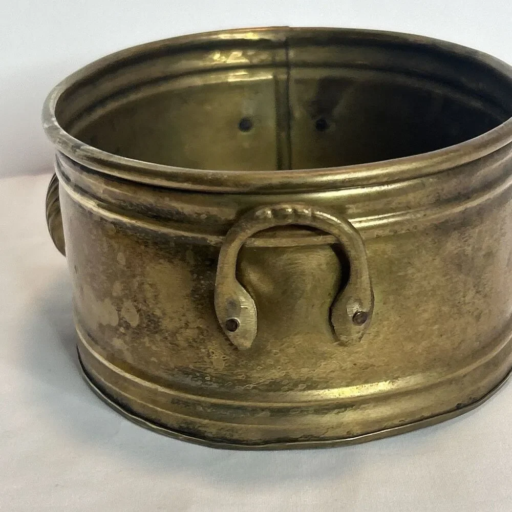 Vintage MCM Brass Oval Planter w Handles and Scallop Shell 8x5.5 Patina Nautical